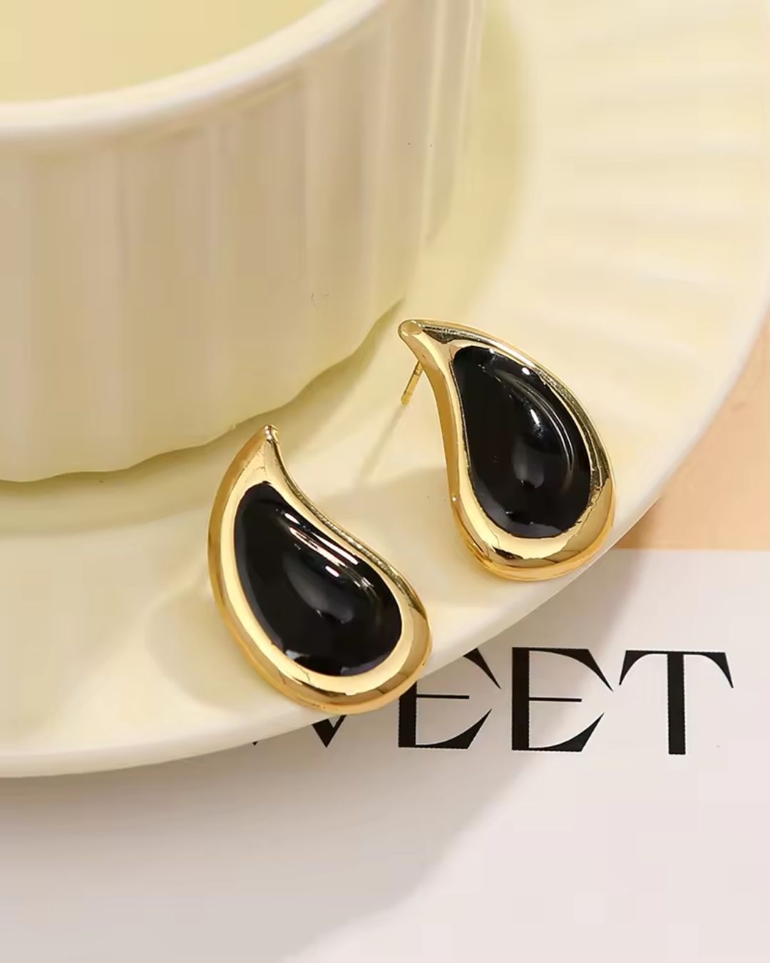 Black Golden Tear Drop Earrings