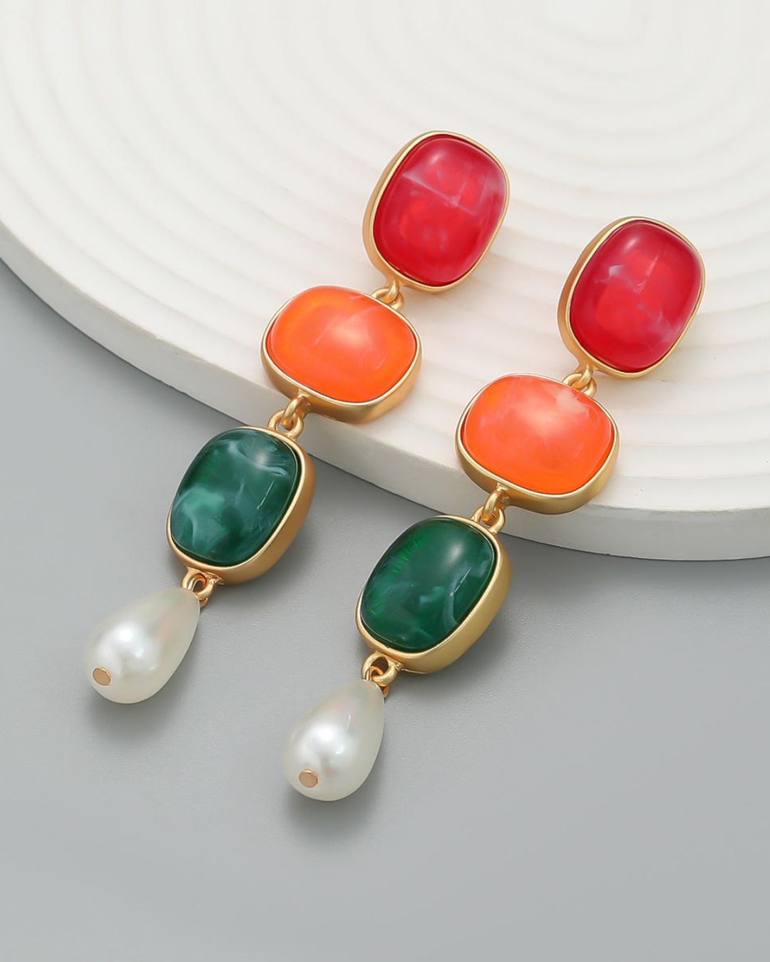 Square Multicolor Three Layered Earrings