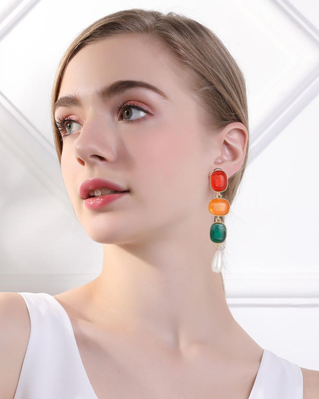 Square Multicolor Three Layered Earrings