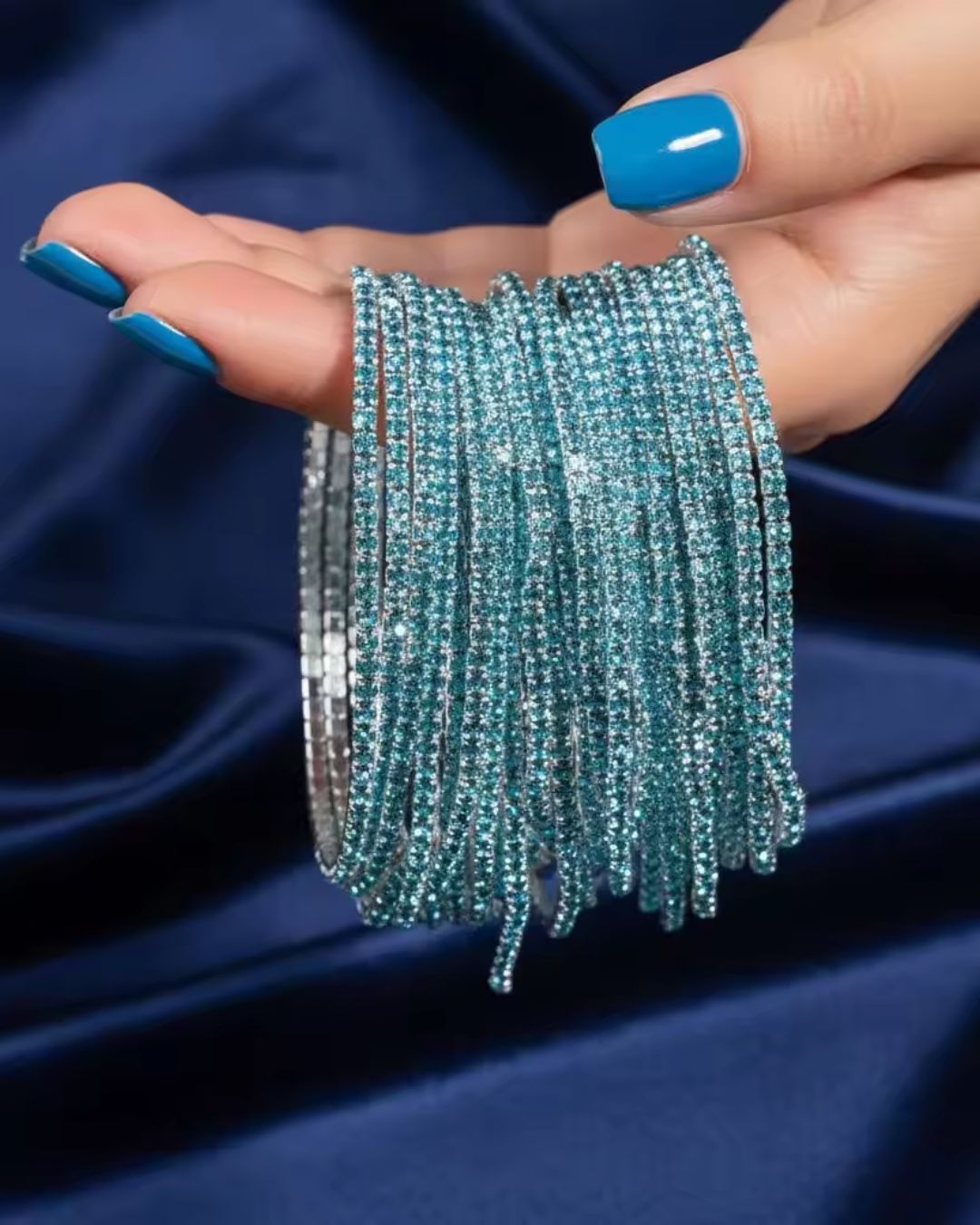 Stretchable Ocean Blue Silver Plated Bracelet - Pack of 12