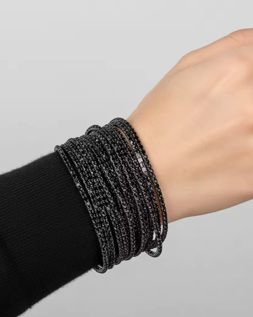 Stretchable Black Rainbow Rhodium-Plated Bracelet - Pack of 12