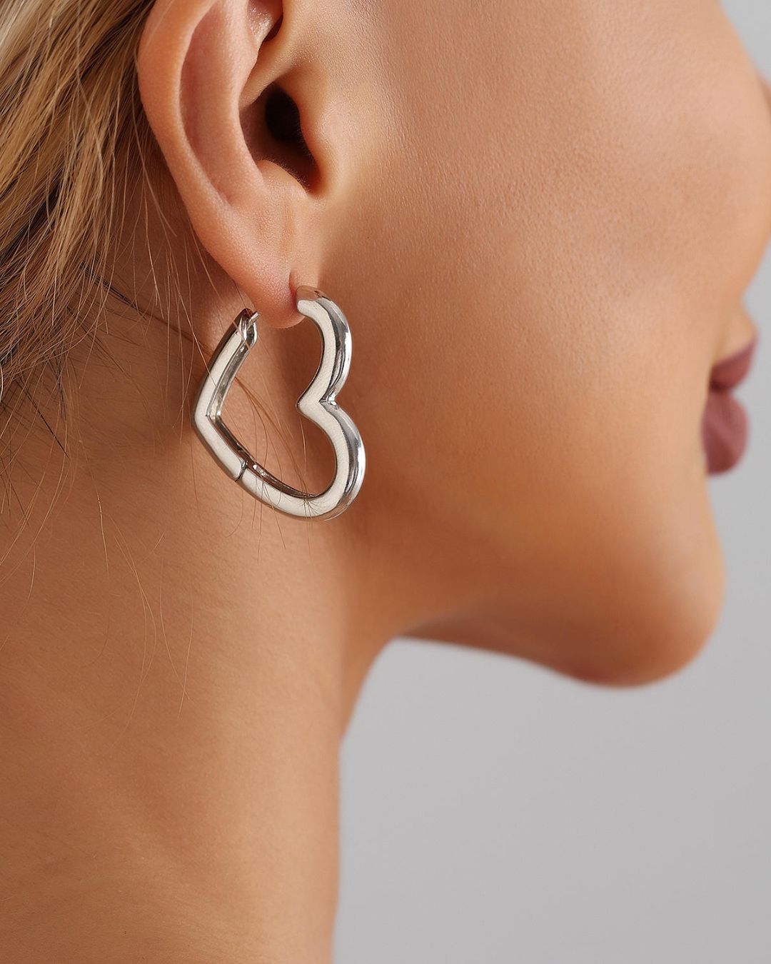 Silver Heart Hoop Earrings