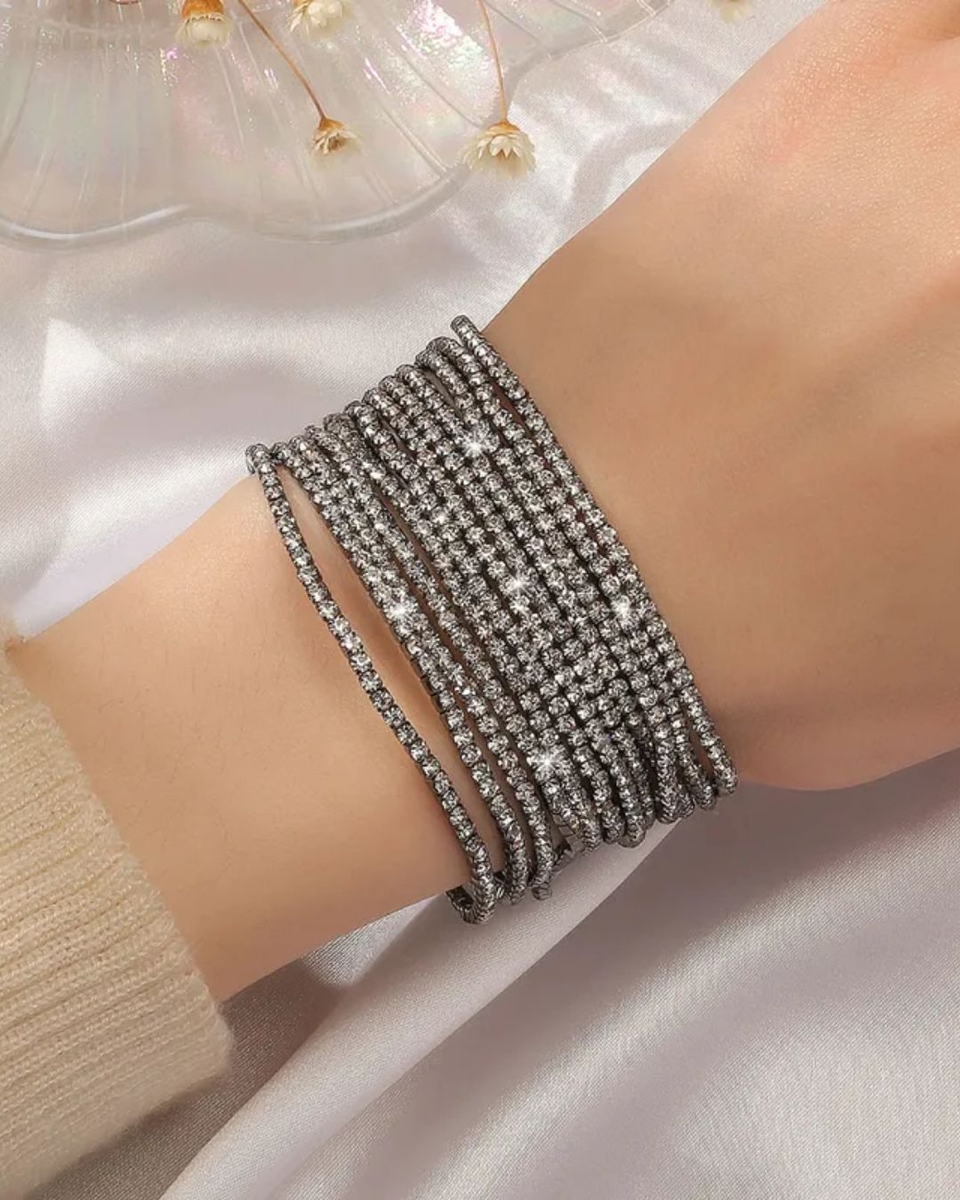 Stretchable Silver Shine Rhodium- Plated Bracelet - Pack of 12