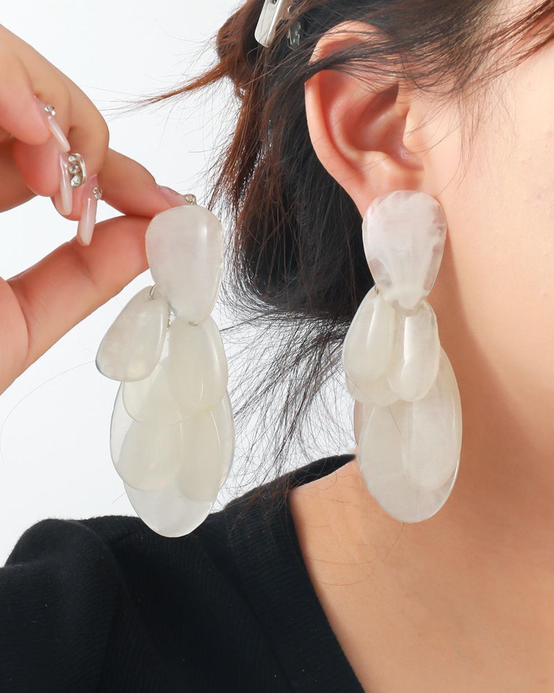 White Boho Oversized Teardrop Resin Drop Earrings