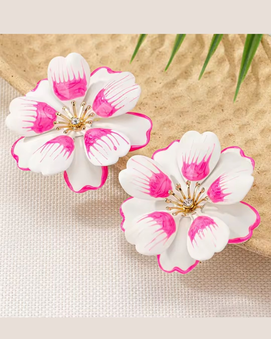 White Petal Enamel Flower Drop Earrings