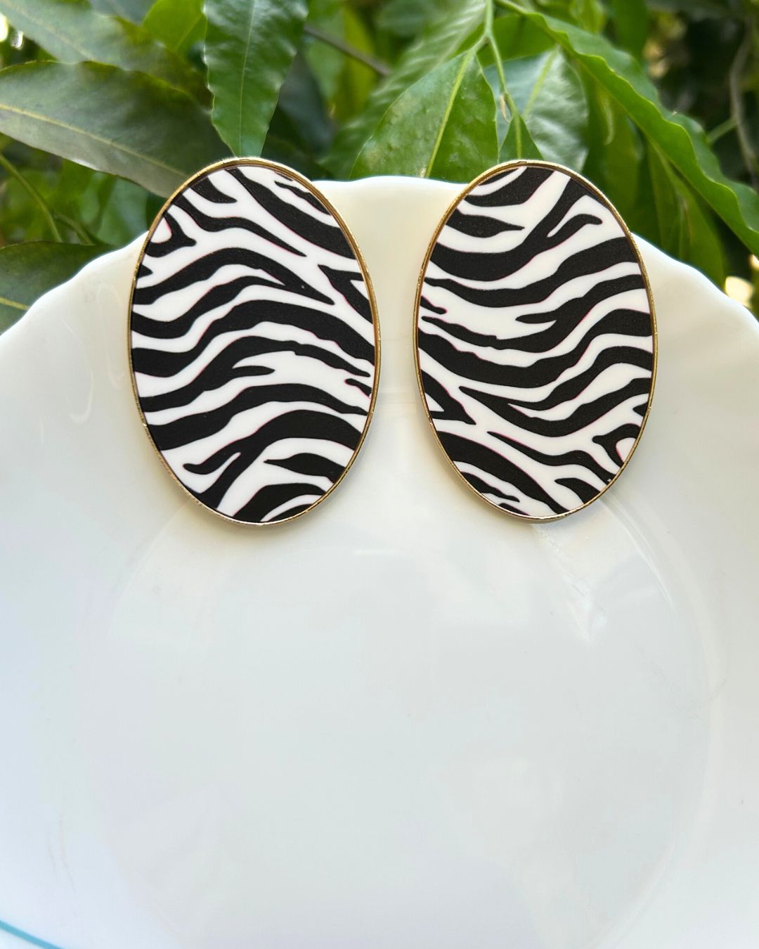 Zebra Print Oval Drop Earrings