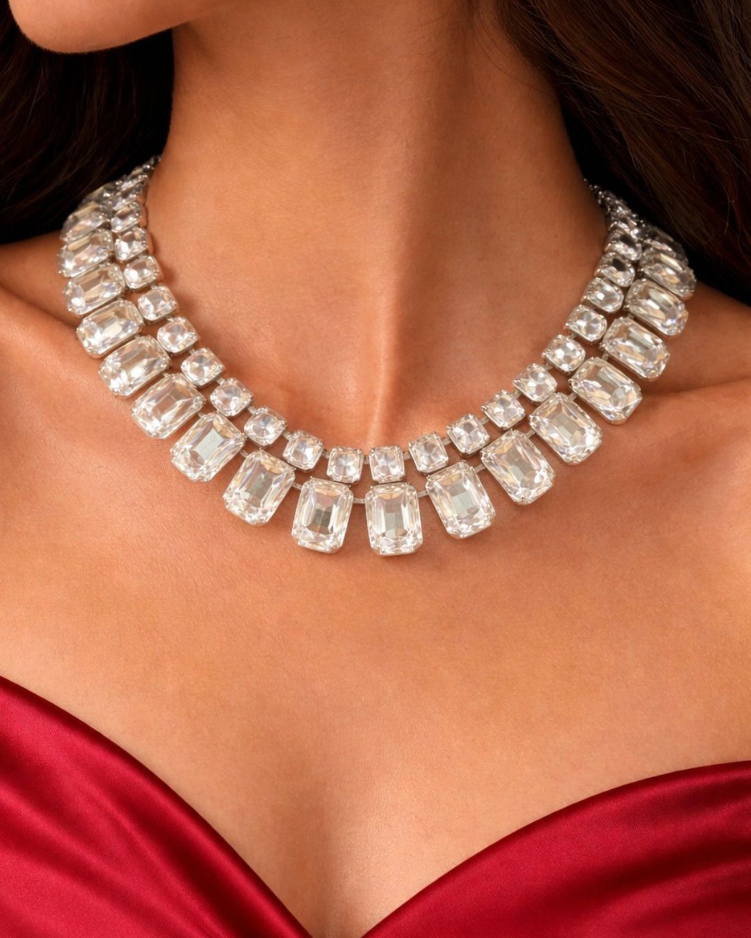 Silver Square Crystal Gemstone Necklace