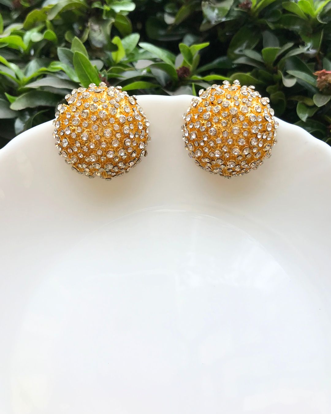 Golden Crystal Ball Stud Earrings