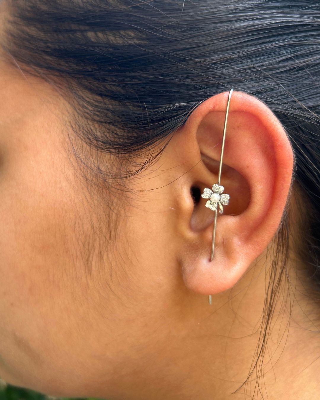 Silver Pearl Flower Unisex Ear Cuff