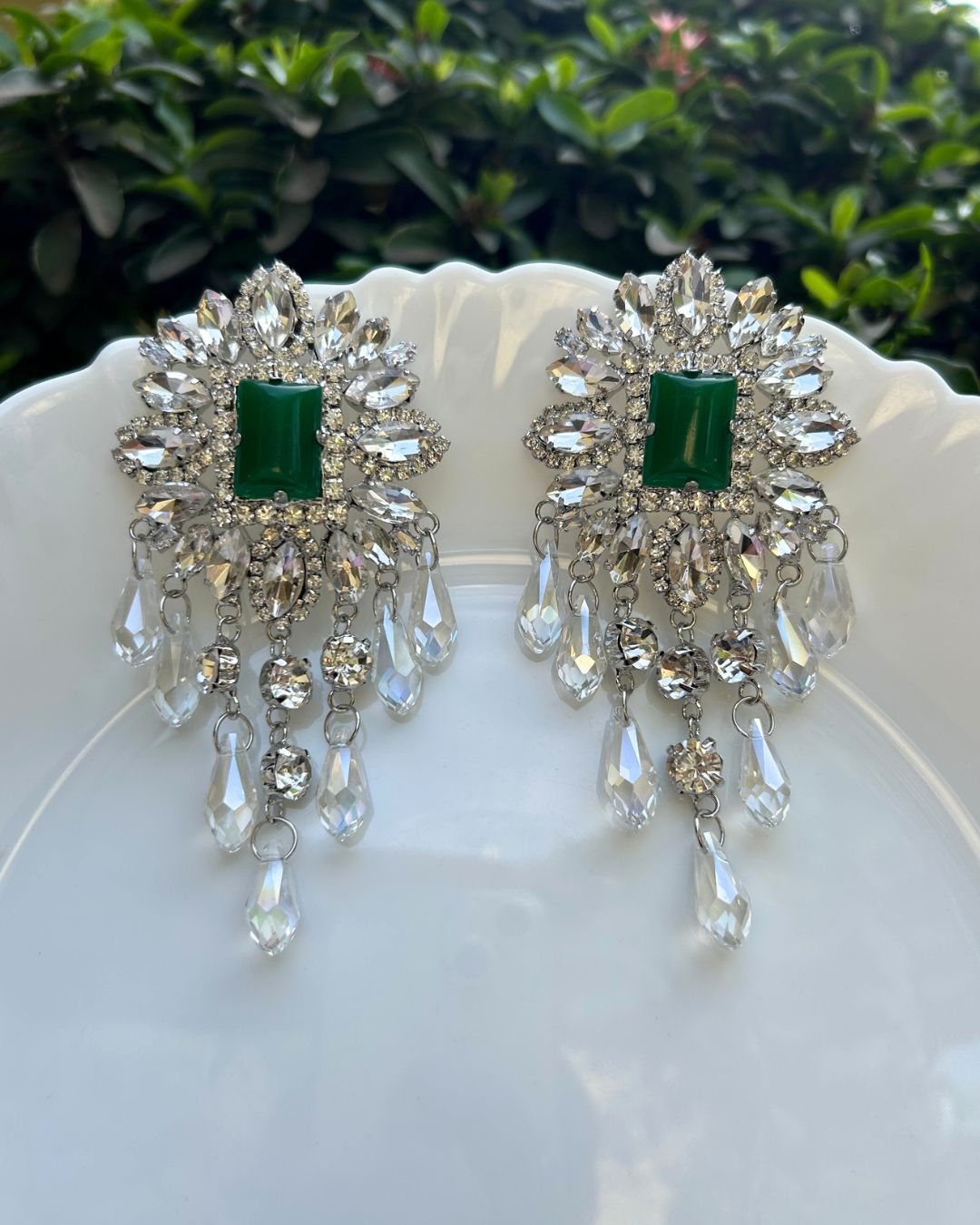 Flower Glass Bead Tassel Drop Earrings