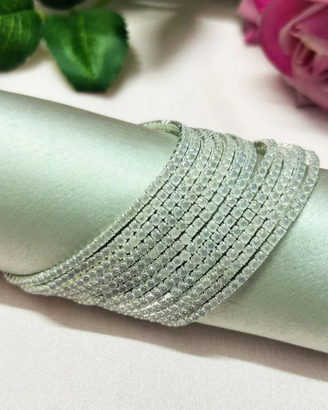 Stretchable Crystal White Silver Plated Bracelet - Pack of 12