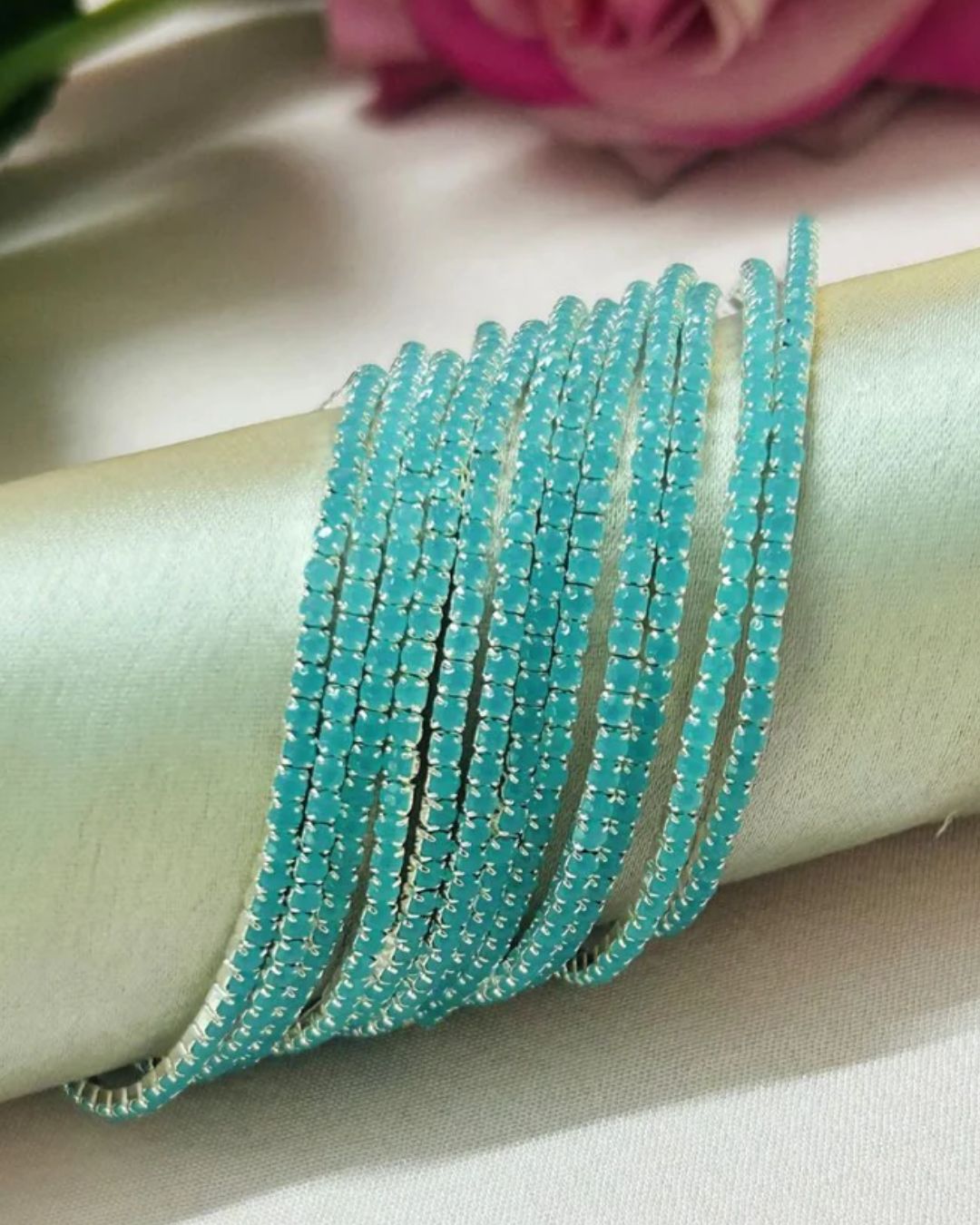 Stretchable Icy Blue Silver Plated Bracelet - Pack of 12