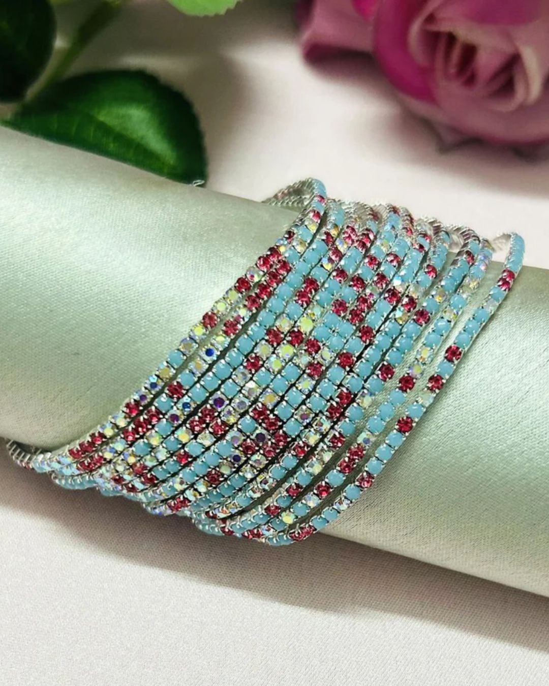 Stretchable Candy Blue Silver Plated Bracelet - Pack of 12
