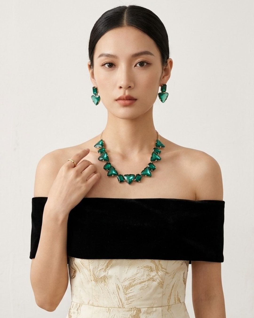 Green Crystal Statement Necklace Set