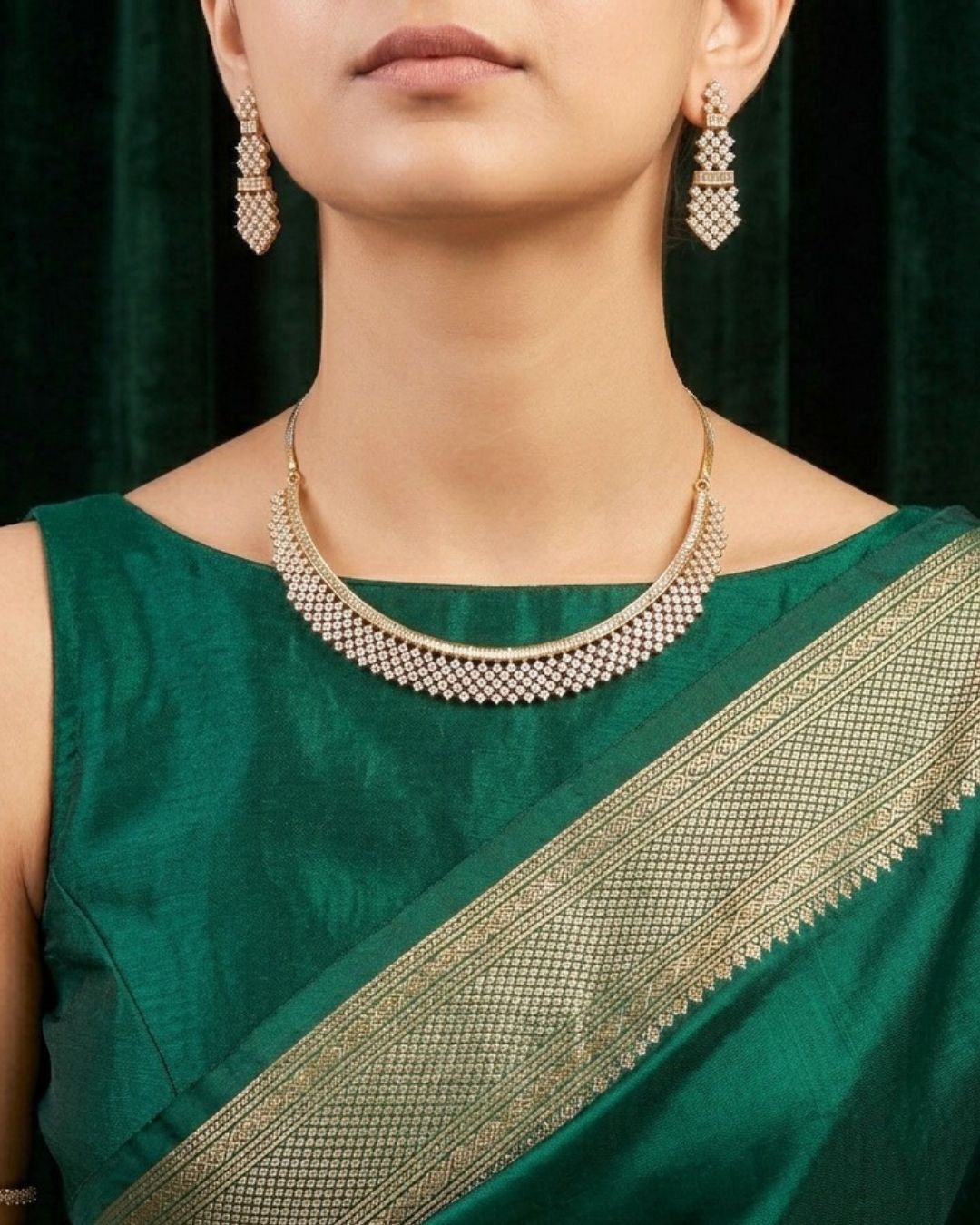 Siya 18K Gold Plated American Diamond Necklace Set
