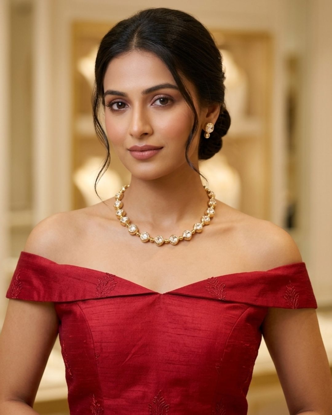 Golden Rhinestone Ball Statement Necklace Choker