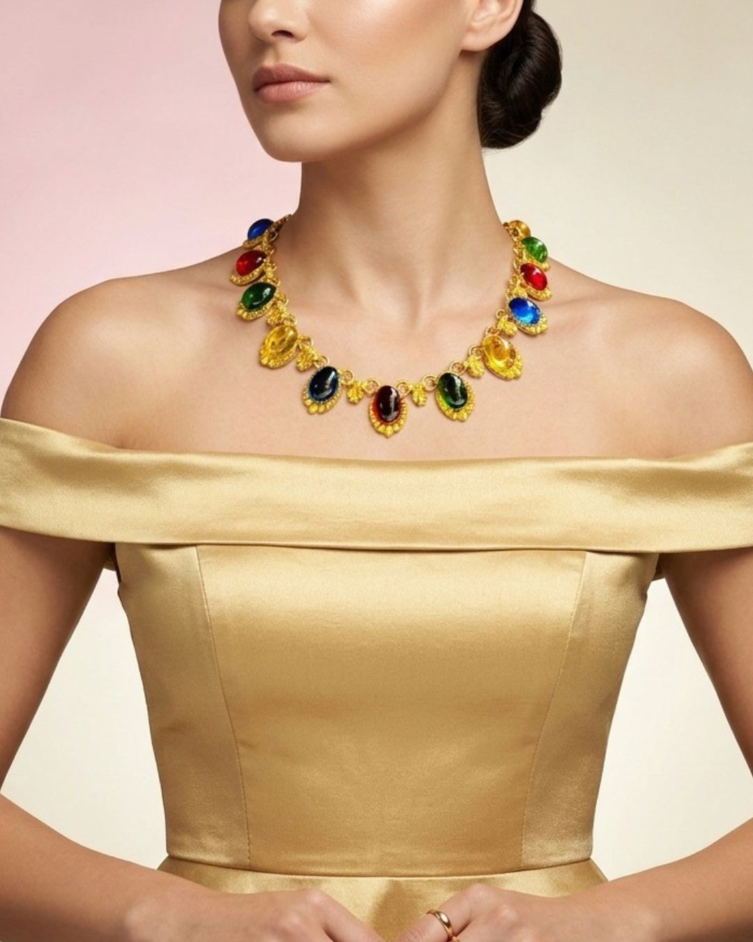 Multi- Color Oval Resin Necklace