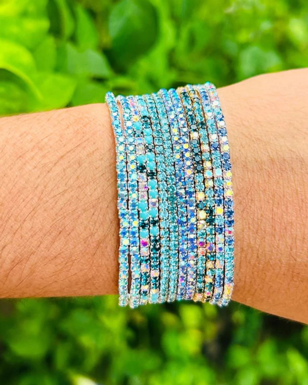 50 Shades of Blue Stretchable Bracelet Set - Pack of 12