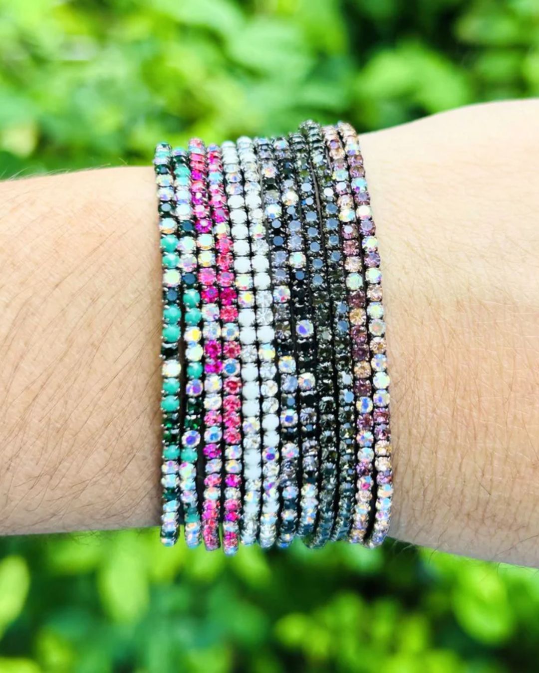 50 shades of Rhodium Stretchable Bracelet Set - Pack of 12
