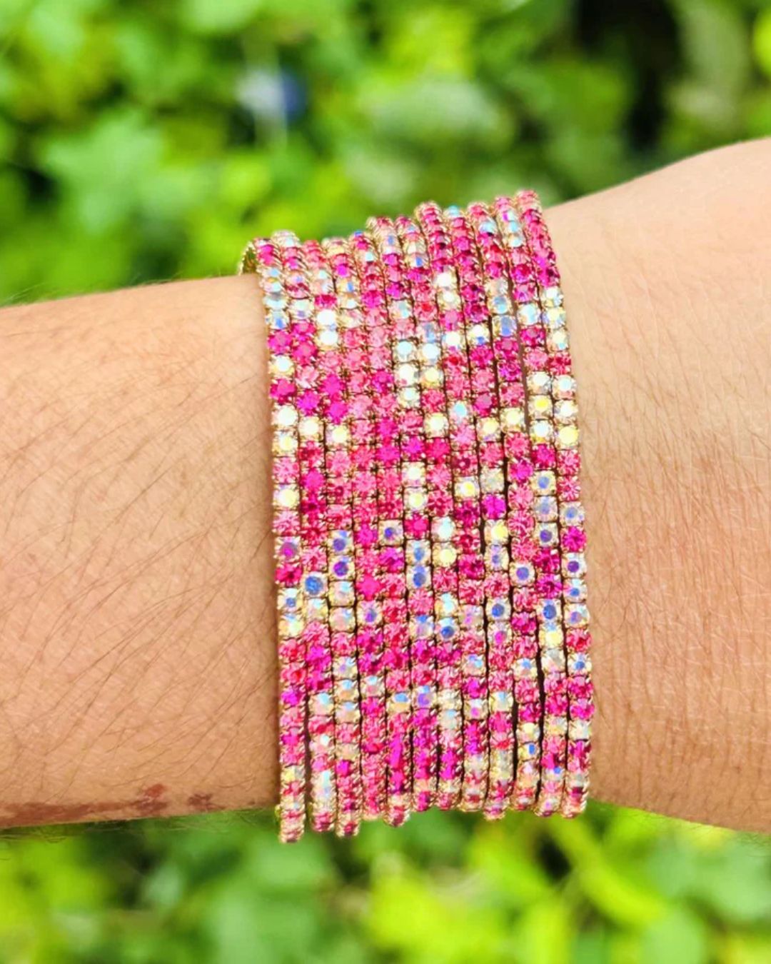 Stretchable Pink Spark Gold Plated Bracelet - Pack of 12