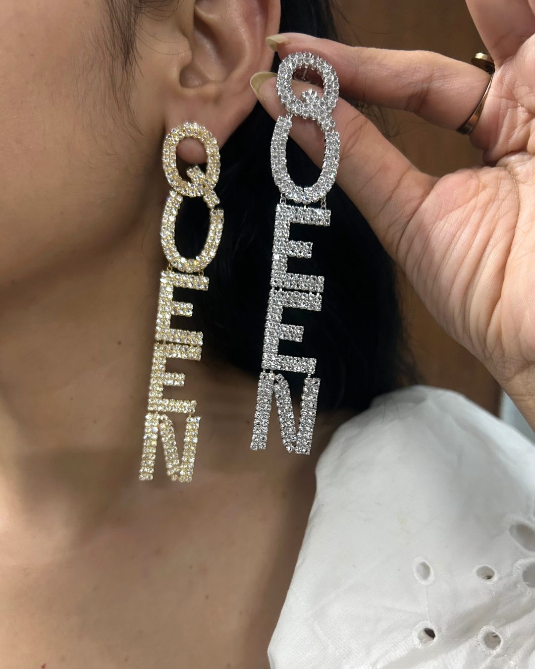 Silver Queen Rhinestone Drop Earrings