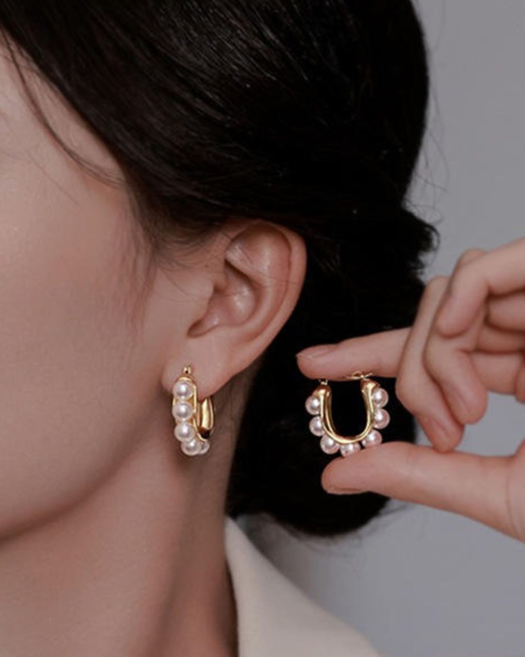 Golden Pearl Hoop Earrings