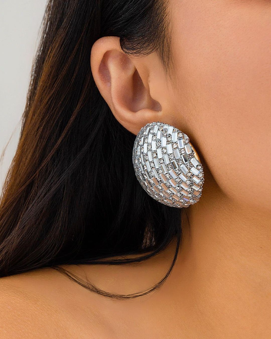 Bling Blogger Silver Stud Earrings - Big