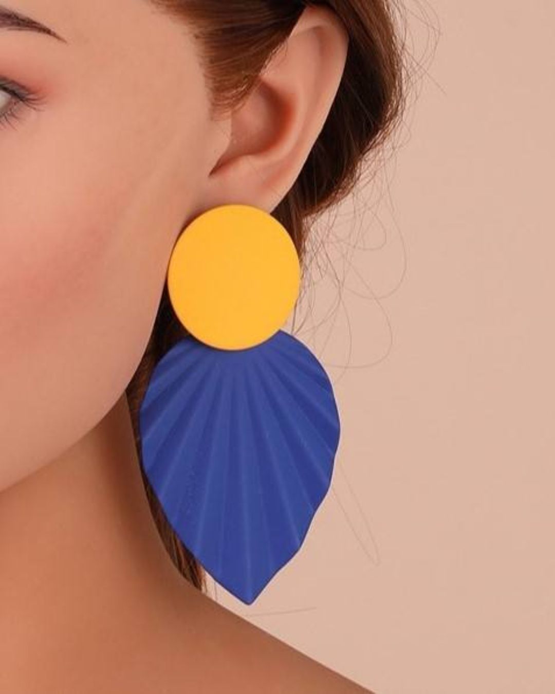 Round Leaf Yellow Blue Earrings