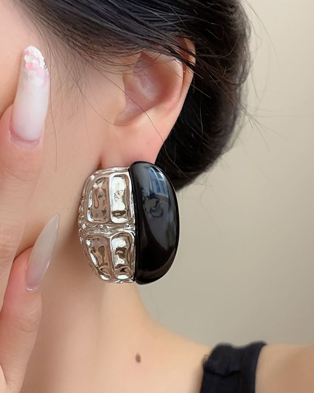 Structured Black Stud Earrings