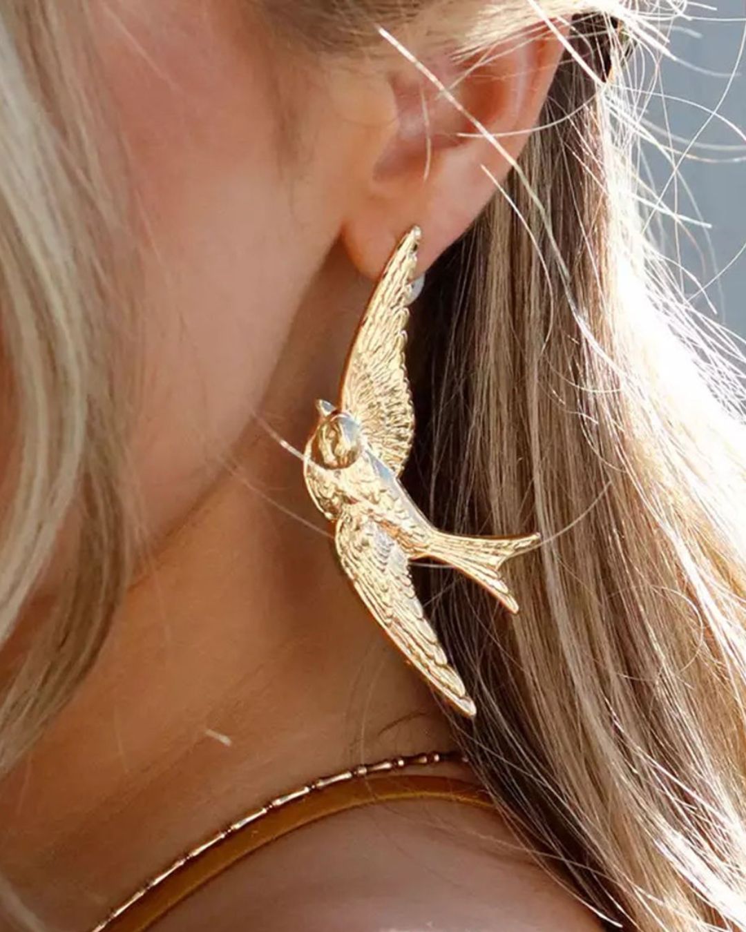 Golden Love Birds Stud Earrings