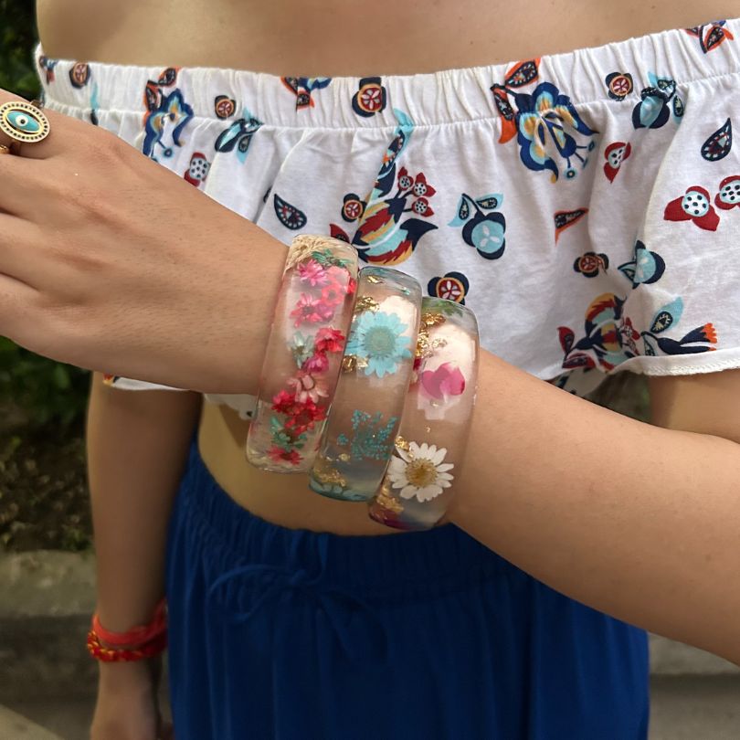 Blue Floral Clear Transparent Bangles