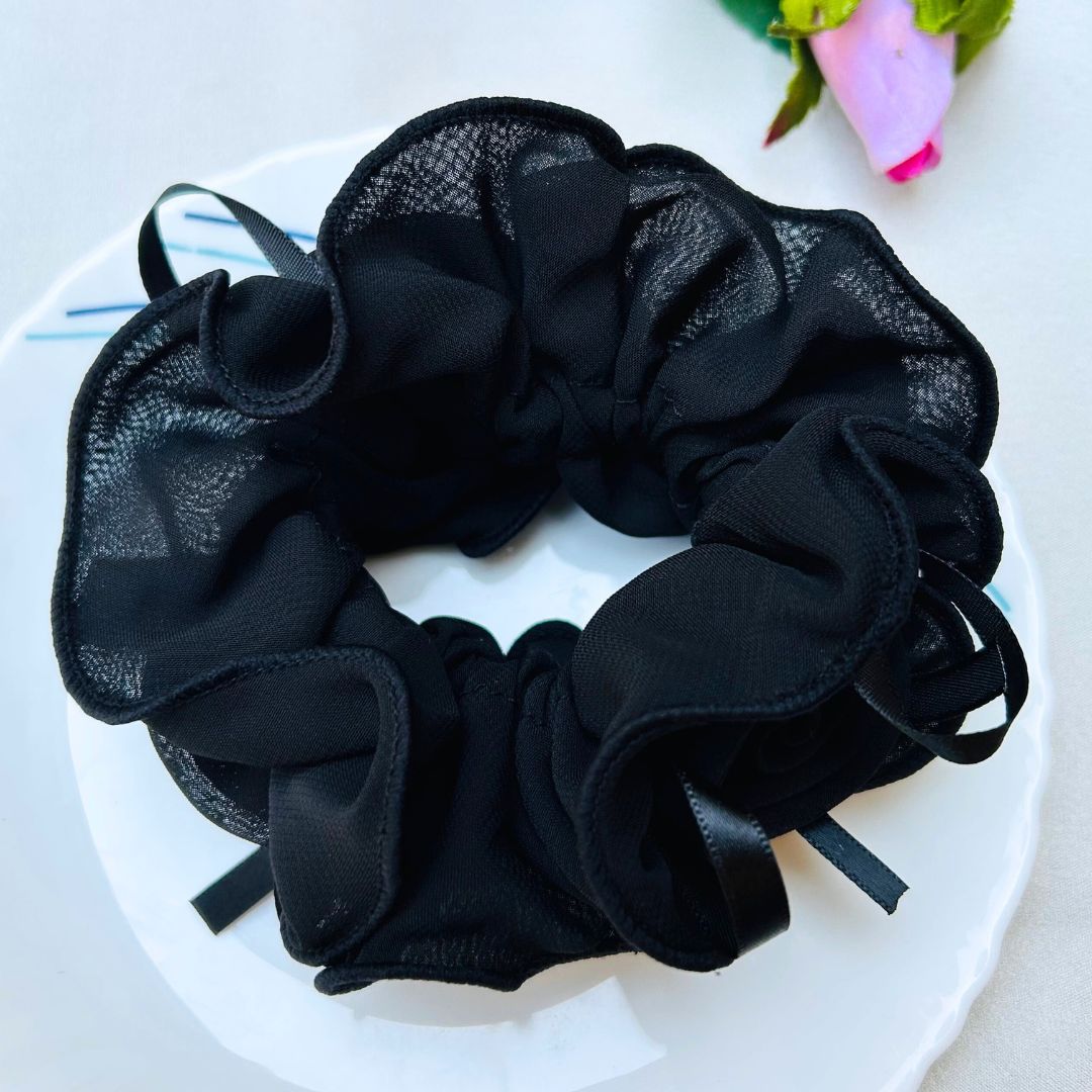 Big Black Floral Scrunchie