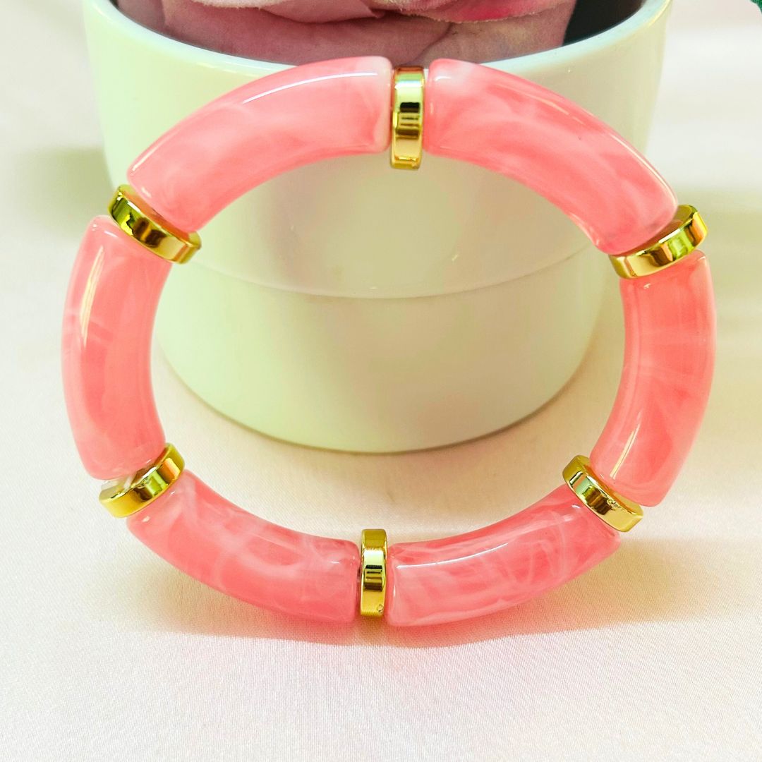 Vintage Acrylic Bracelet Set - Pink and Emerald Green