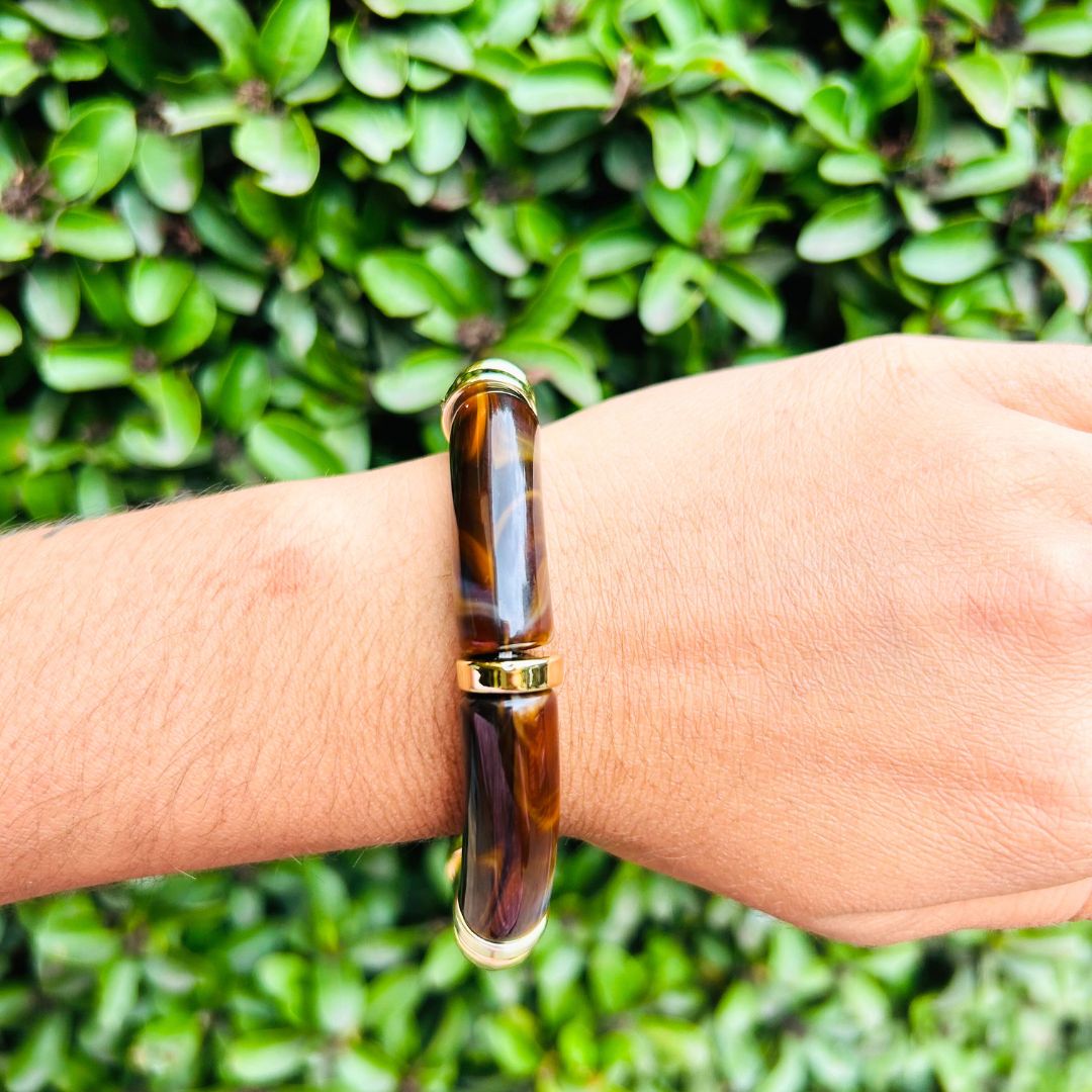 Vintage Acrylic Bracelet Set -Brown, Turquoise And White