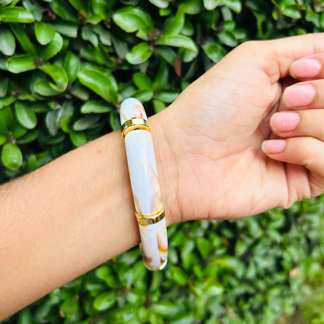 Vintage Acrylic Bracelet Set - Brown, Off-White and Turquoise