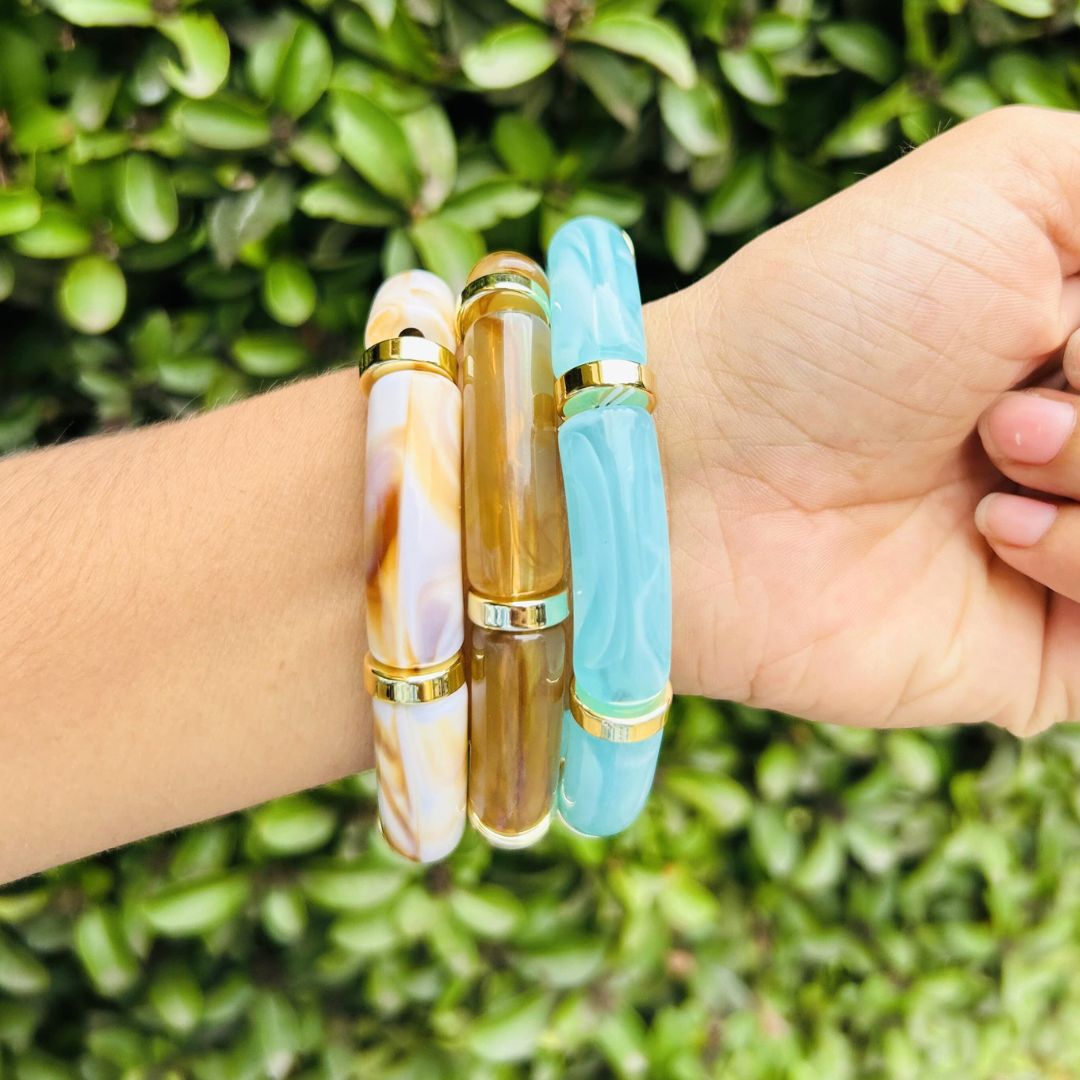 Vintage Acrylic Bracelet Set - Brown, Off-White and Turquoise