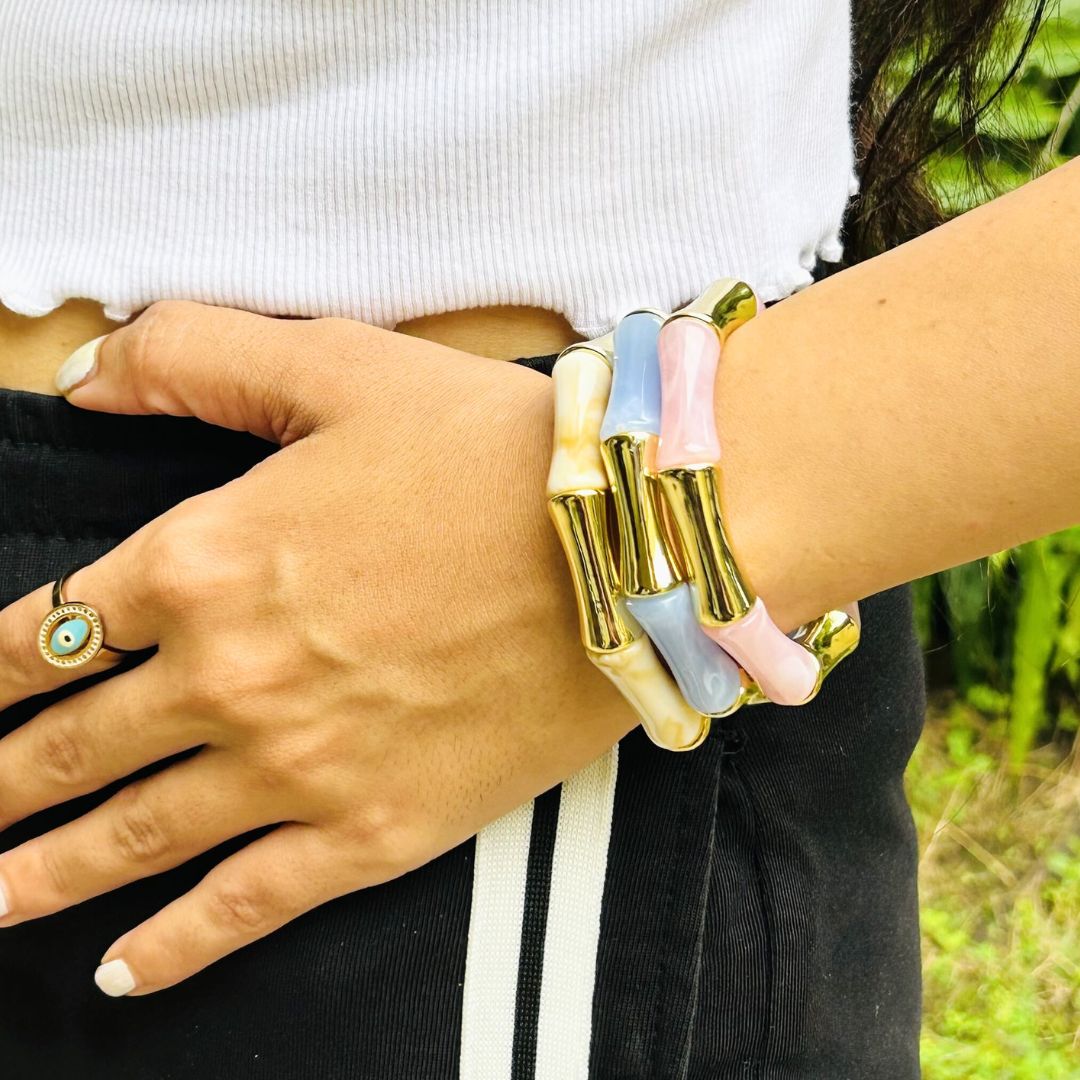 Retro Chic Bracelet Set - Ivory, Baby Pink and Baby Blue