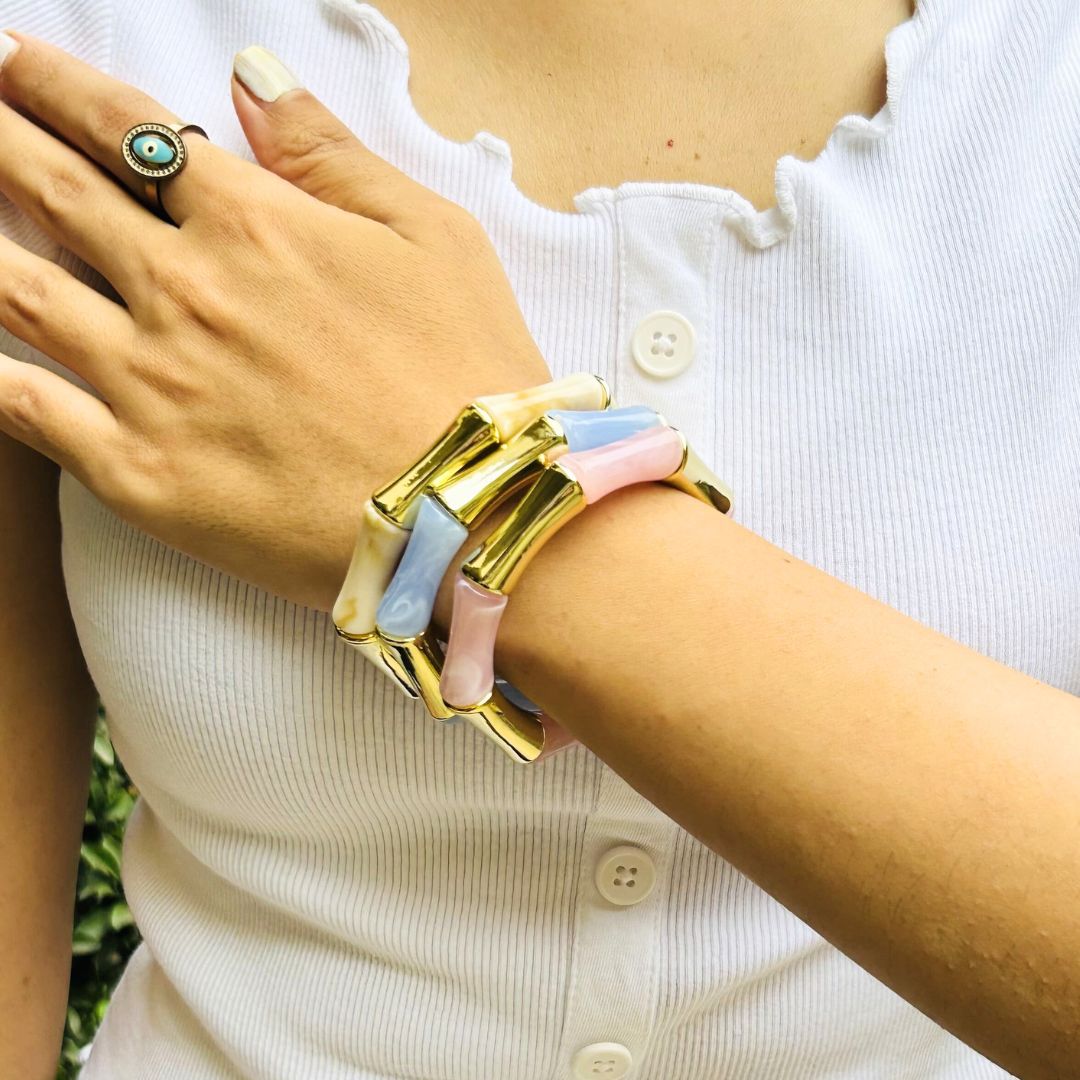 Retro Chic Bracelet Set - Ivory, Baby Pink and Baby Blue