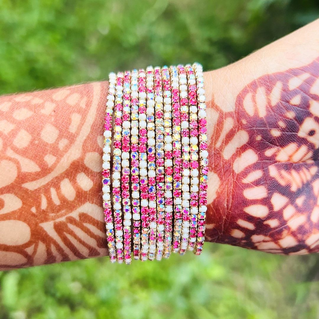 Stretchable Pink White Moonstone Gold- Plated Bracelet - Pack of 12