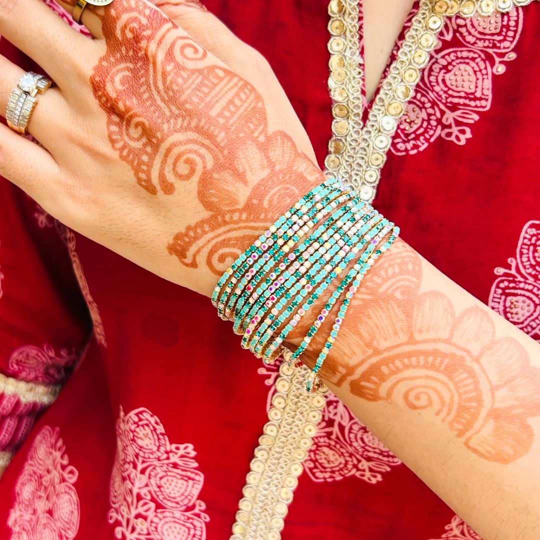 Stretchable Emerald Mist Gold Plated Bracelet - Pack Of 12