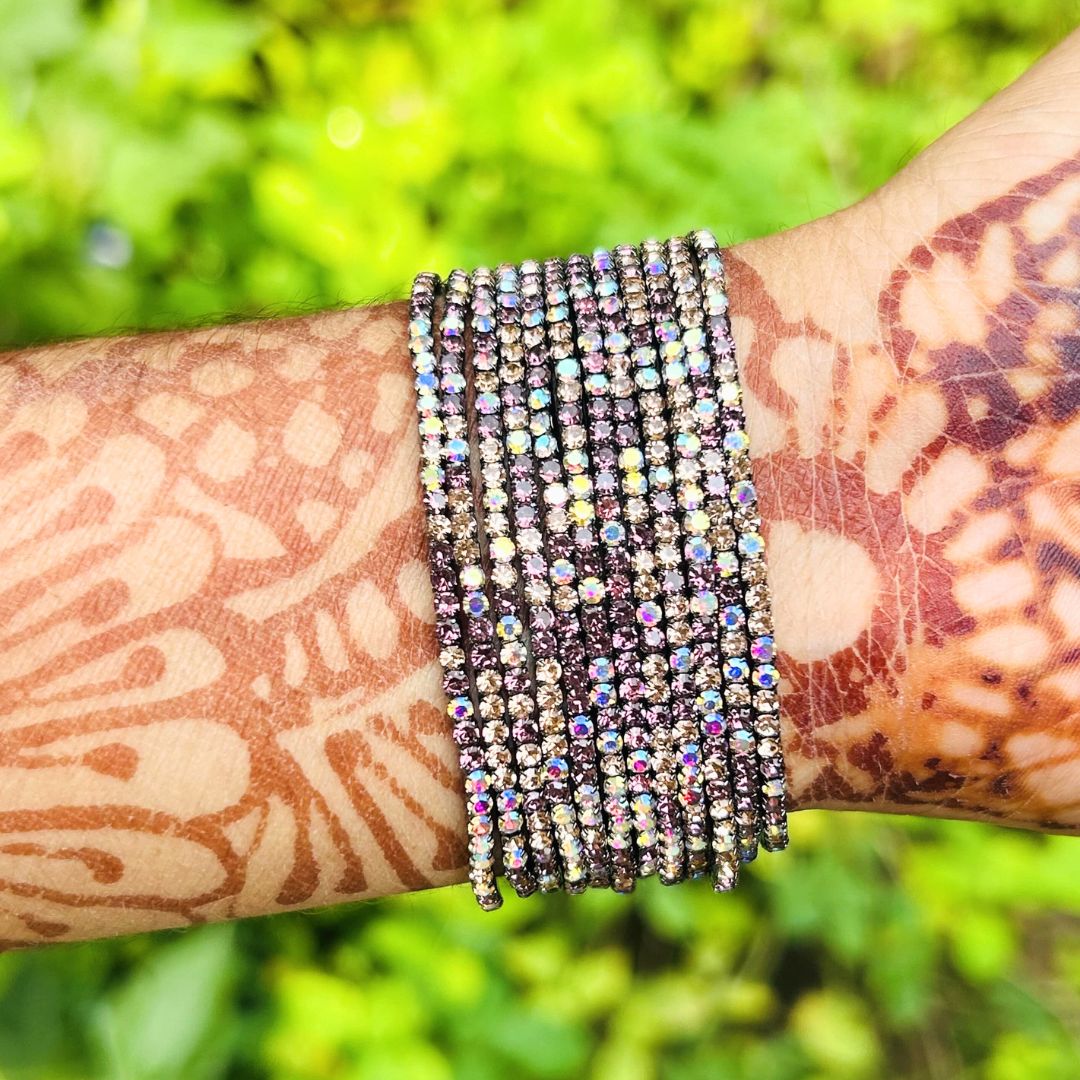 Stretchable Multi Pastel Rhodium - Plated Bracelet - Pack of 12