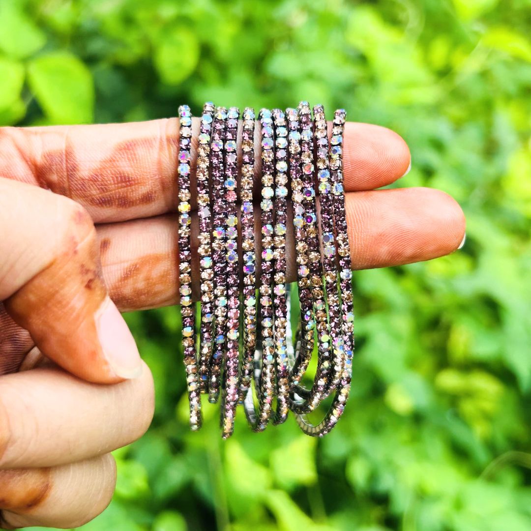 Stretchable Multi Pastel Rhodium - Plated Bracelet - Pack of 12