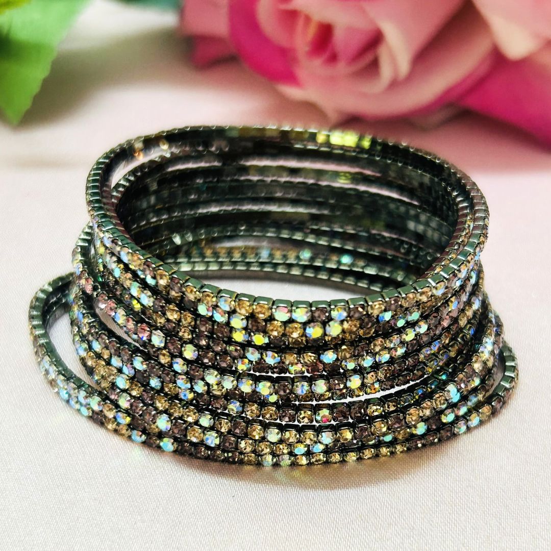 Stretchable Multi Pastel Rhodium - Plated Bracelet - Pack of 12