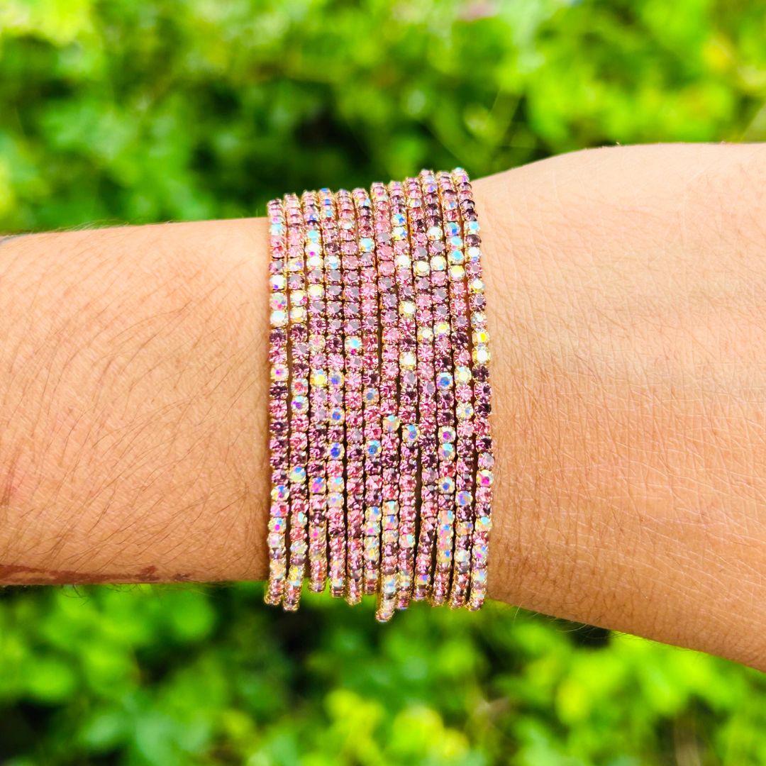 Stretchable Mix Maroon Gold Plated Bracelet - Pack of 12