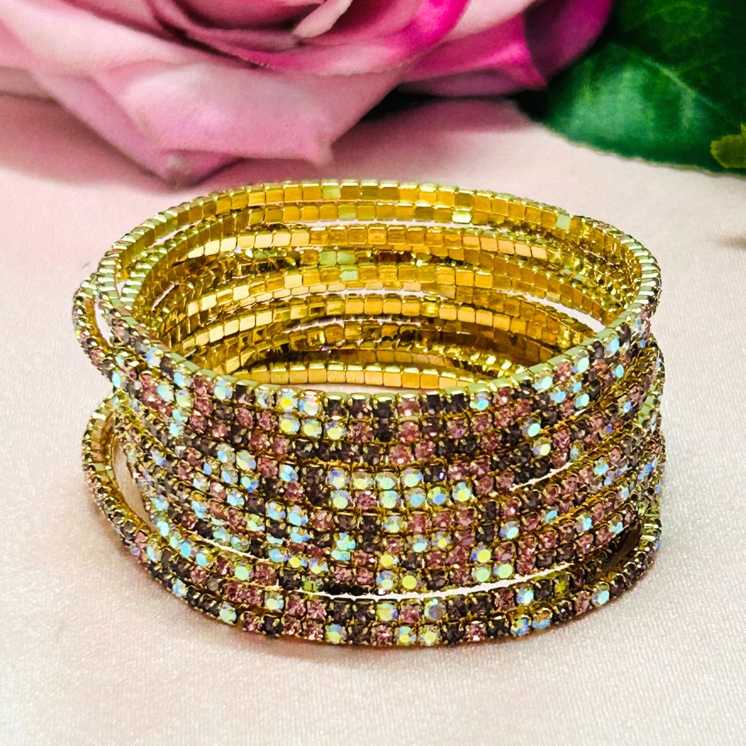 Stretchable Mix Maroon Gold Plated Bracelet - Pack of 12