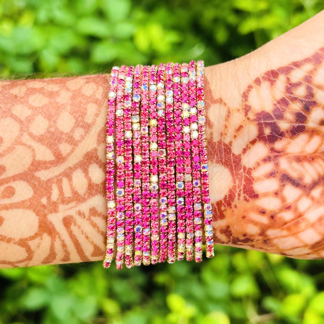 Stretchable  Pink Spark Gold Plated Bracelet - Pack of 12
