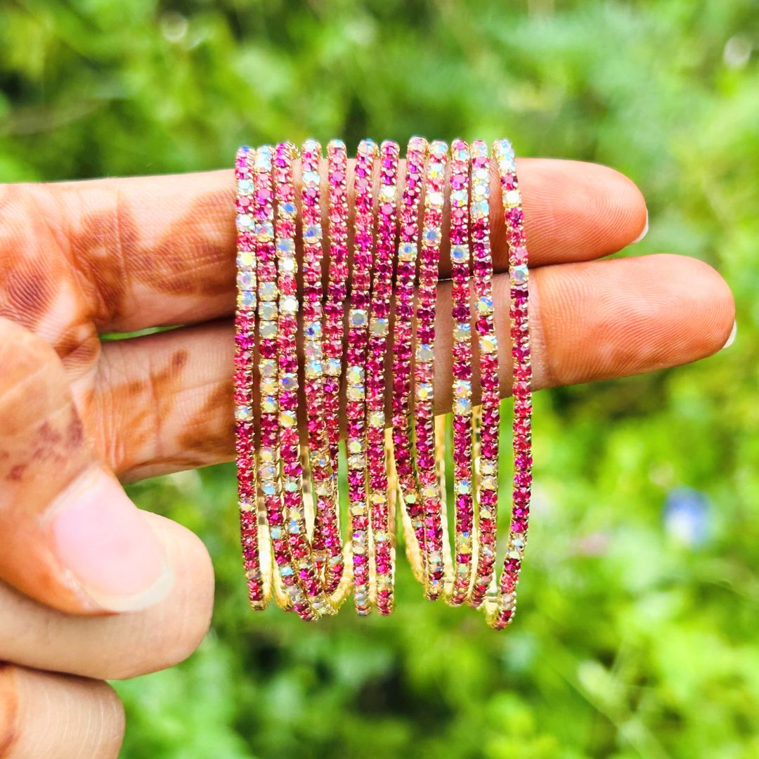 Stretchable Pink Spark Gold Plated Bracelet - Pack of 12