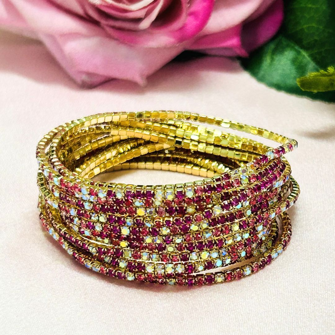 Stretchable Pink Spark Gold Plated Bracelet - Pack of 12