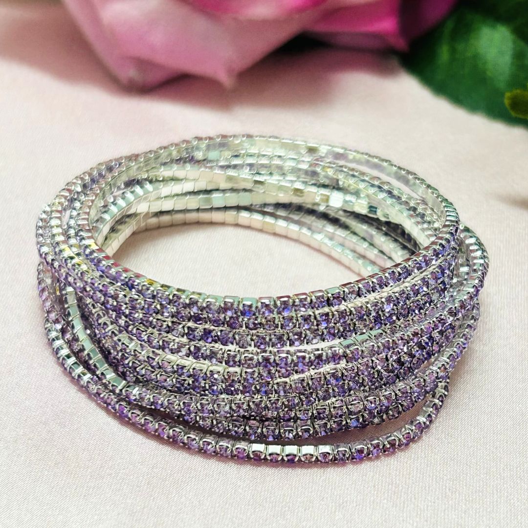 Stretchable Lavender Silver Plated Bracelet - Pack of 12