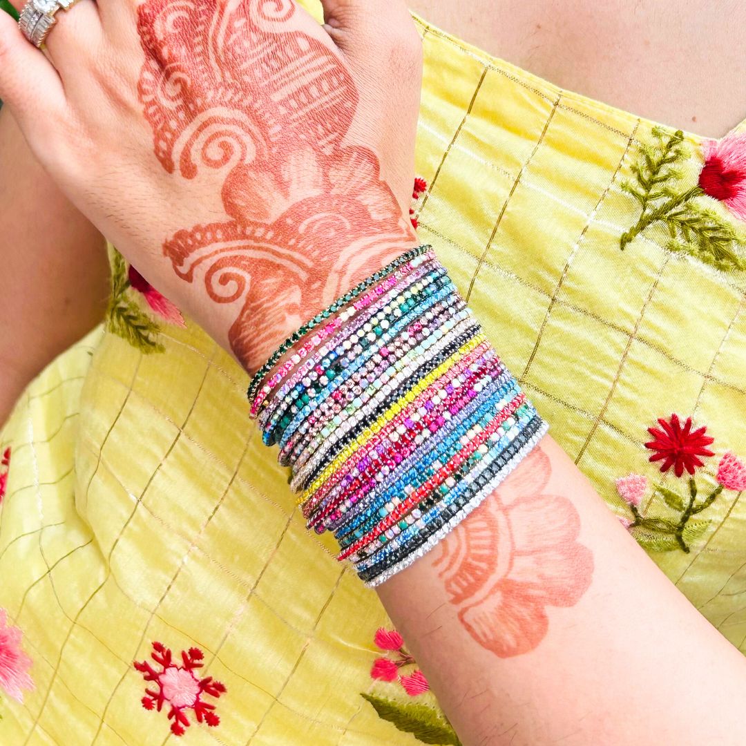 Haldi Special Multicolour Stretchable Bracelet - Pack of 24